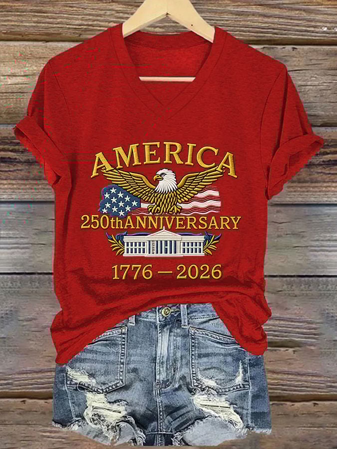 Women'S Casual Short-Sleeved T-Shirt With American 250th Anniversary Commemorative Print.