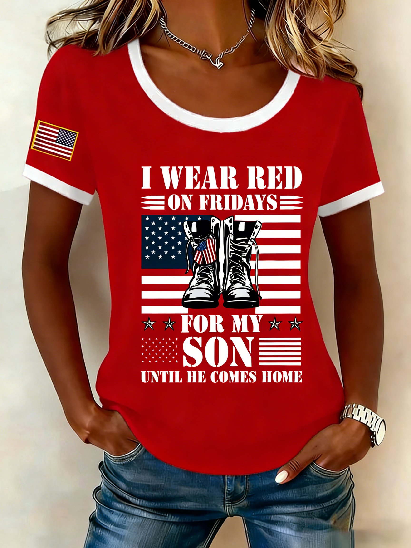 Women's Red Friday Printed Short-Sleeved T-Shirt