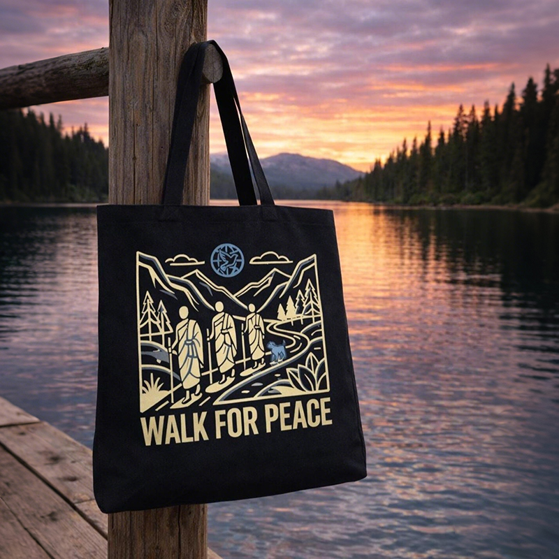 Walk For Peace Monks With Aloka Dog Print Canvas Bag