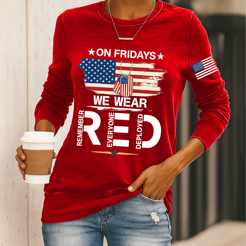 Women's Red Friday Print Casual Sweatshirt