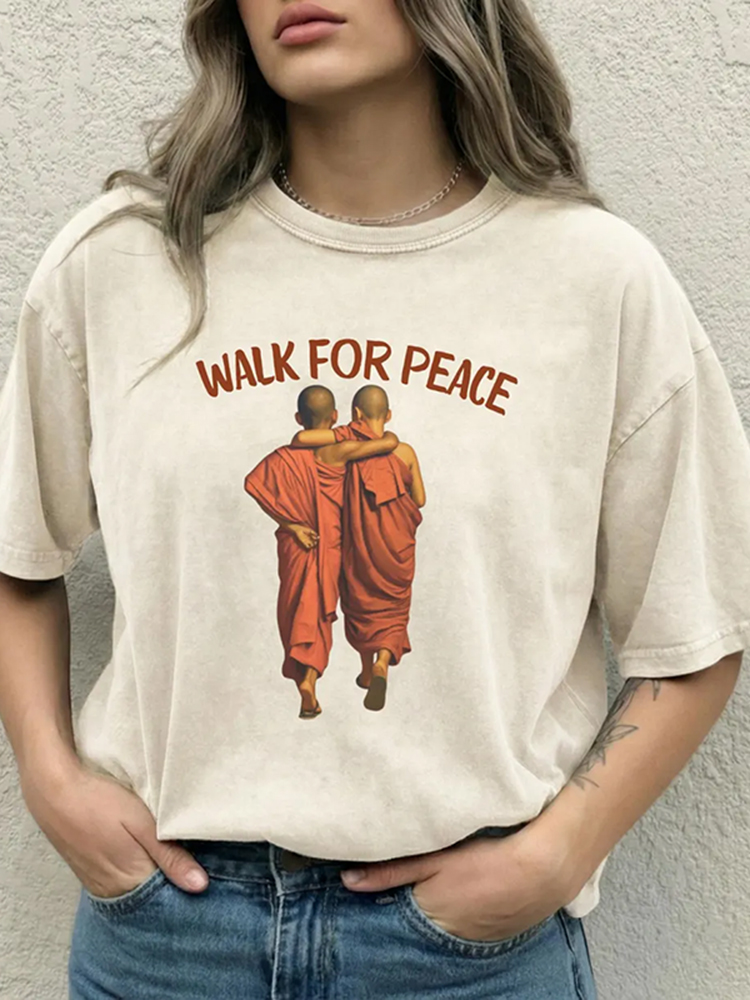Retro Walk For Peace Mindfulness Graphic Print T-shirt