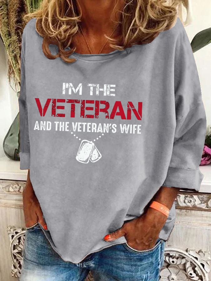 Women's I'm A Veteran And The Veteran's Wife Printed Casual Long Sleeve T-Shirt