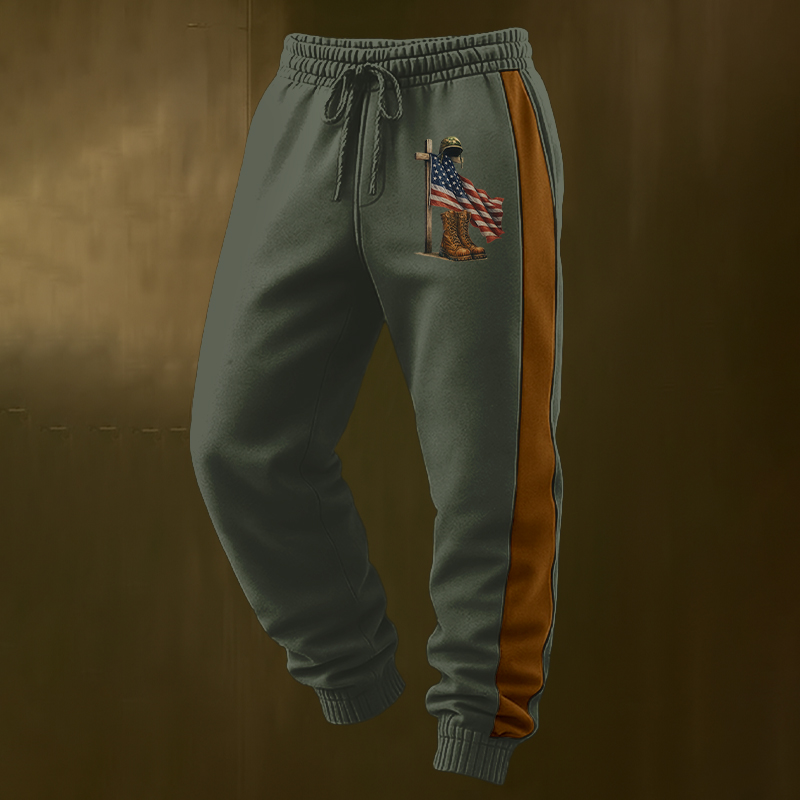 Men's Retro Faith Veteran Flag Print Casual Pants