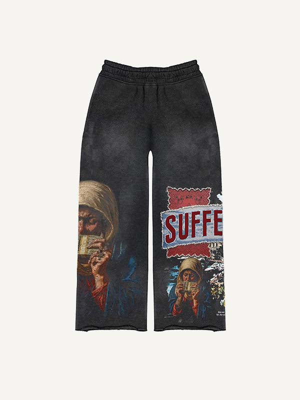 Figure&Money&Cross&Graphic&Letter Print Elastic Waist Pants