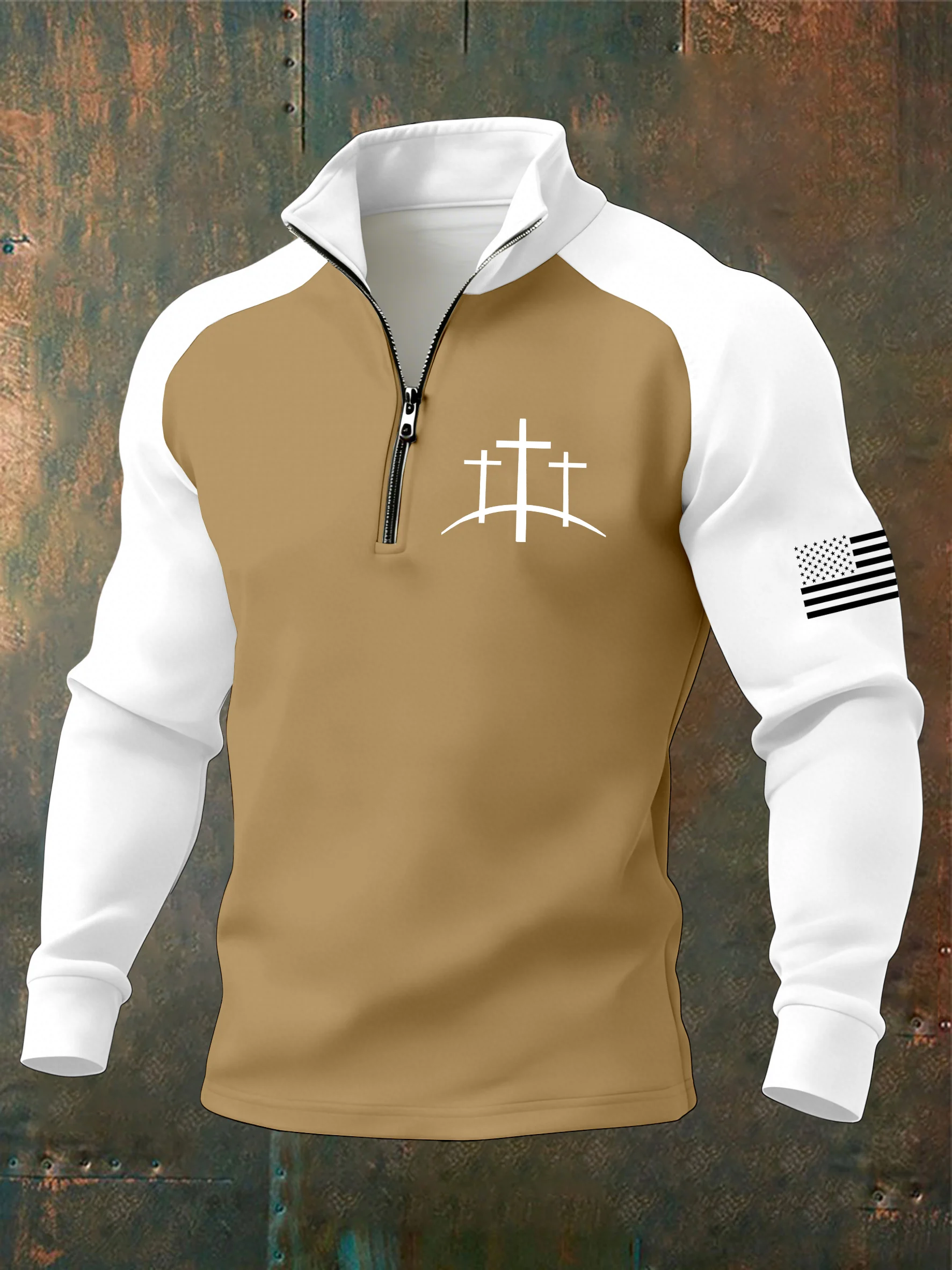 Men's Faith Cross Print Zipper Neck Sweatshirt