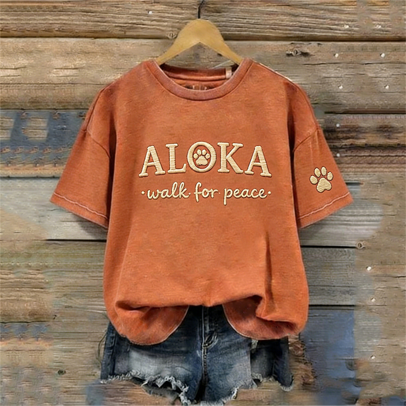 Walk For Peace Dog & Paw Print Washed T Shirt