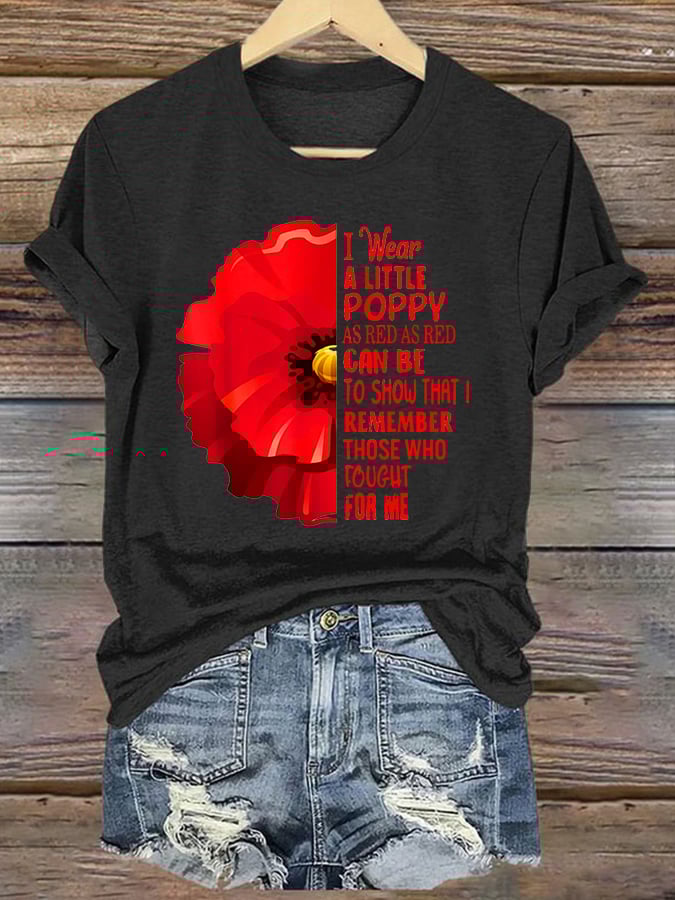 Women's Veterans Day Remembering Red Poppy American Memorial T-Shirt