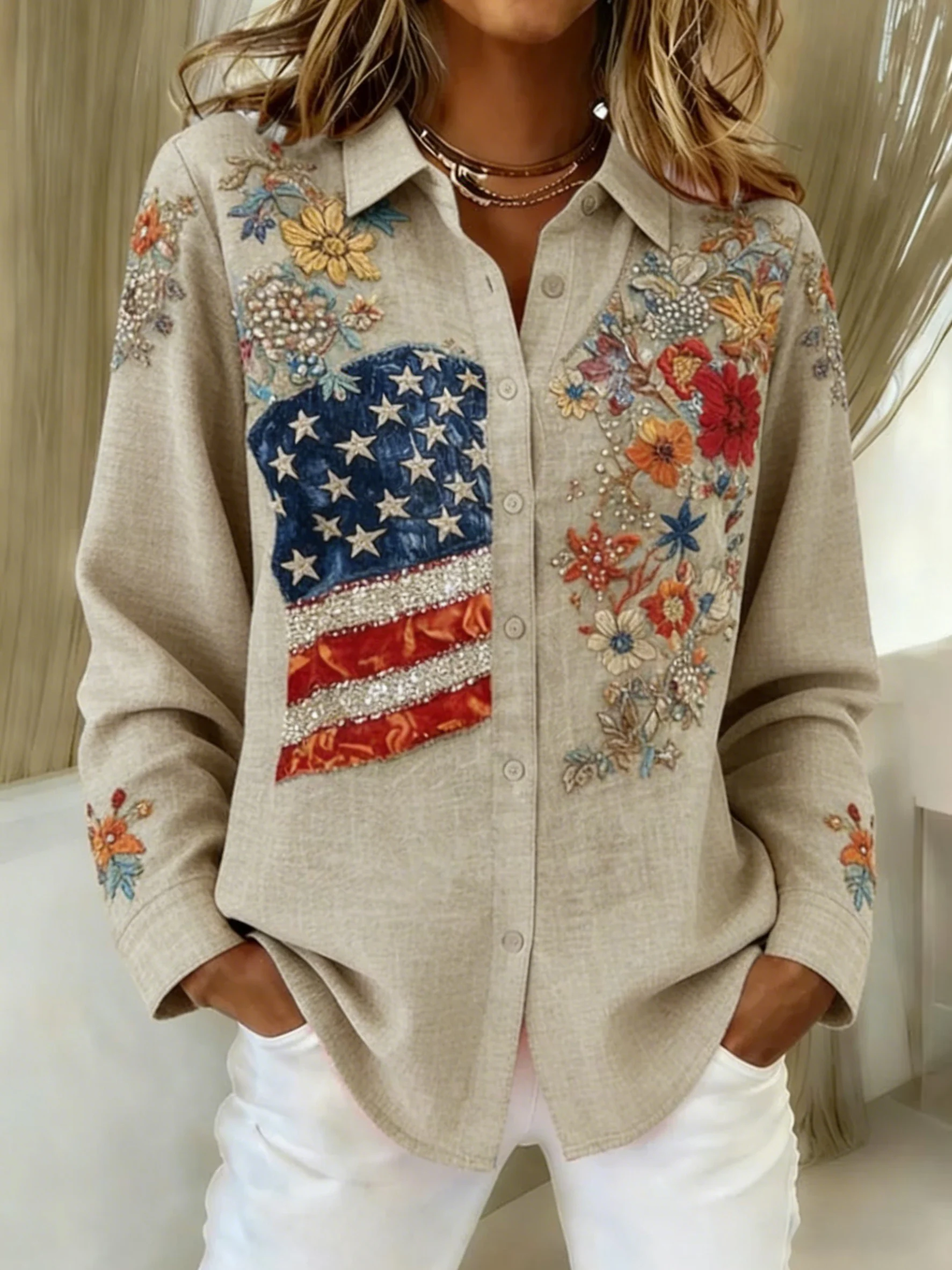 Women'S Casual American 250th Anniversary Commemorative Printed Shirt