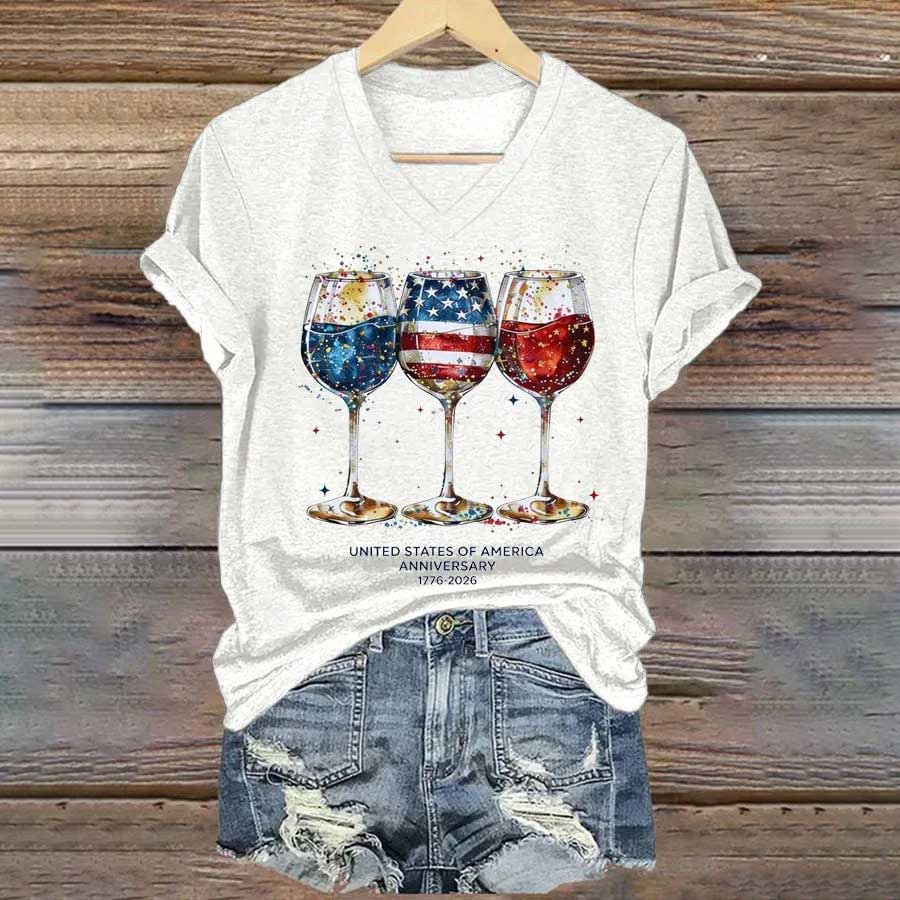 Women's 250th Anniversary Wine Glass Celebration Print T-shirt