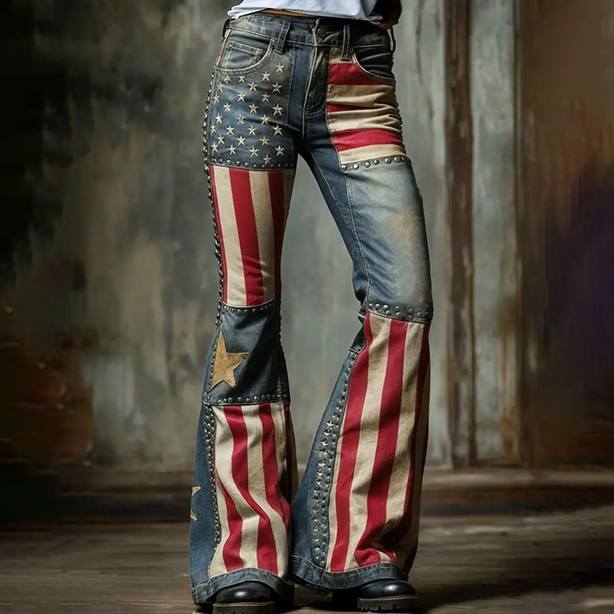 Women's American Flag  Inspired Print Jeans
