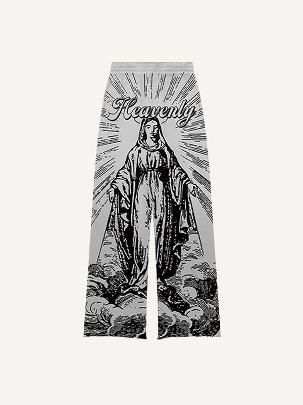 Mary&Letter&Graphic Print Elastic Waist Pants