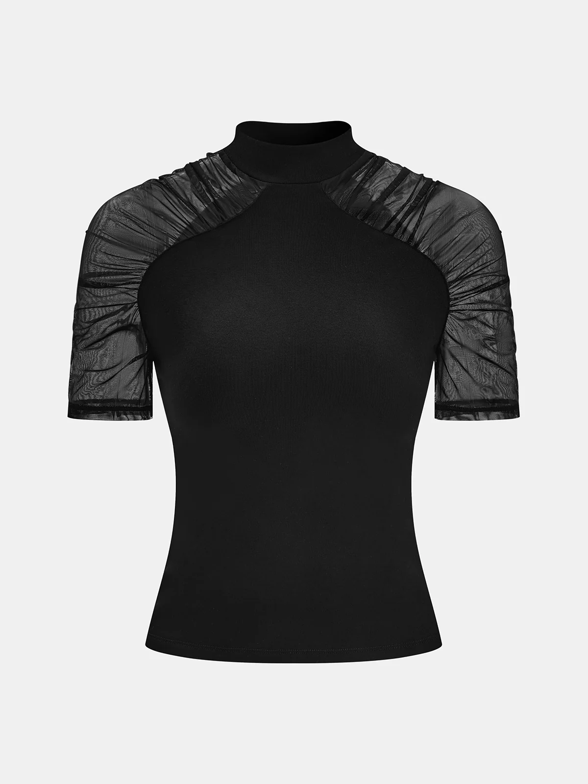 Mock Neck Mesh Sleeve Knit Top