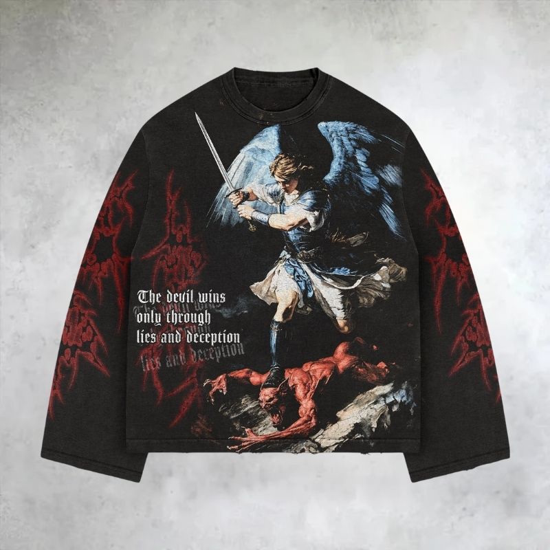 Gothic Archangel Michael Long Sleeve T-Shirt