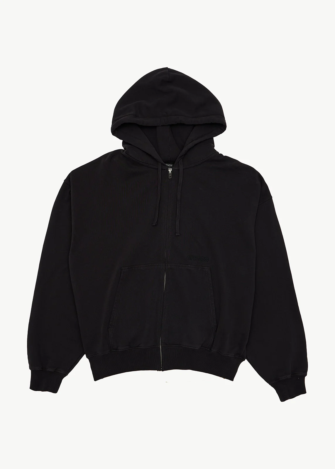 AFENDS Mens Genesis - Boxy Zip Hood - Stone Black