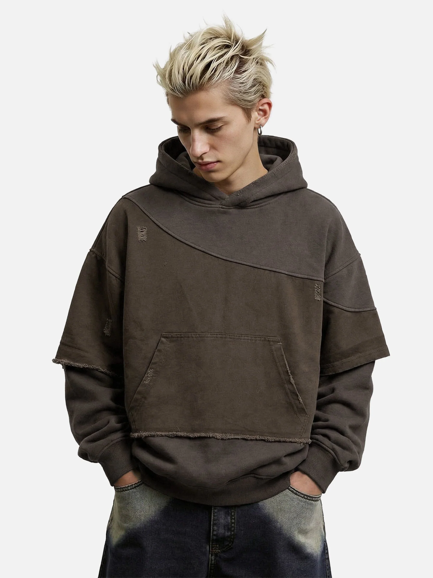 Aelfric Eden Oversized Distressed Panel Pullover Hoodie