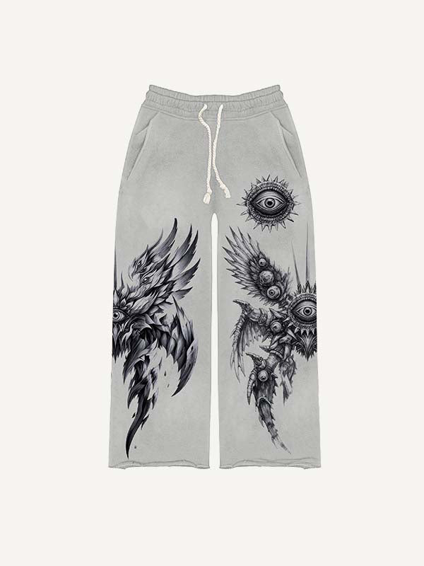 Eye&Wing Print Elastic Waist Pants