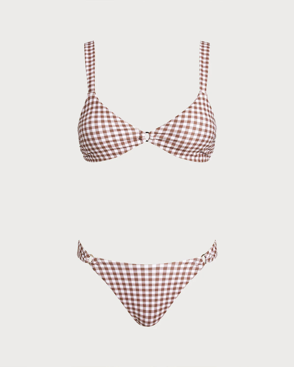 Coffee Plaid O-Ring Bikini Sets