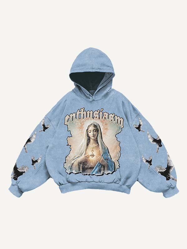 Mary&Animal&Letter Print Slant Pockets Hoodie