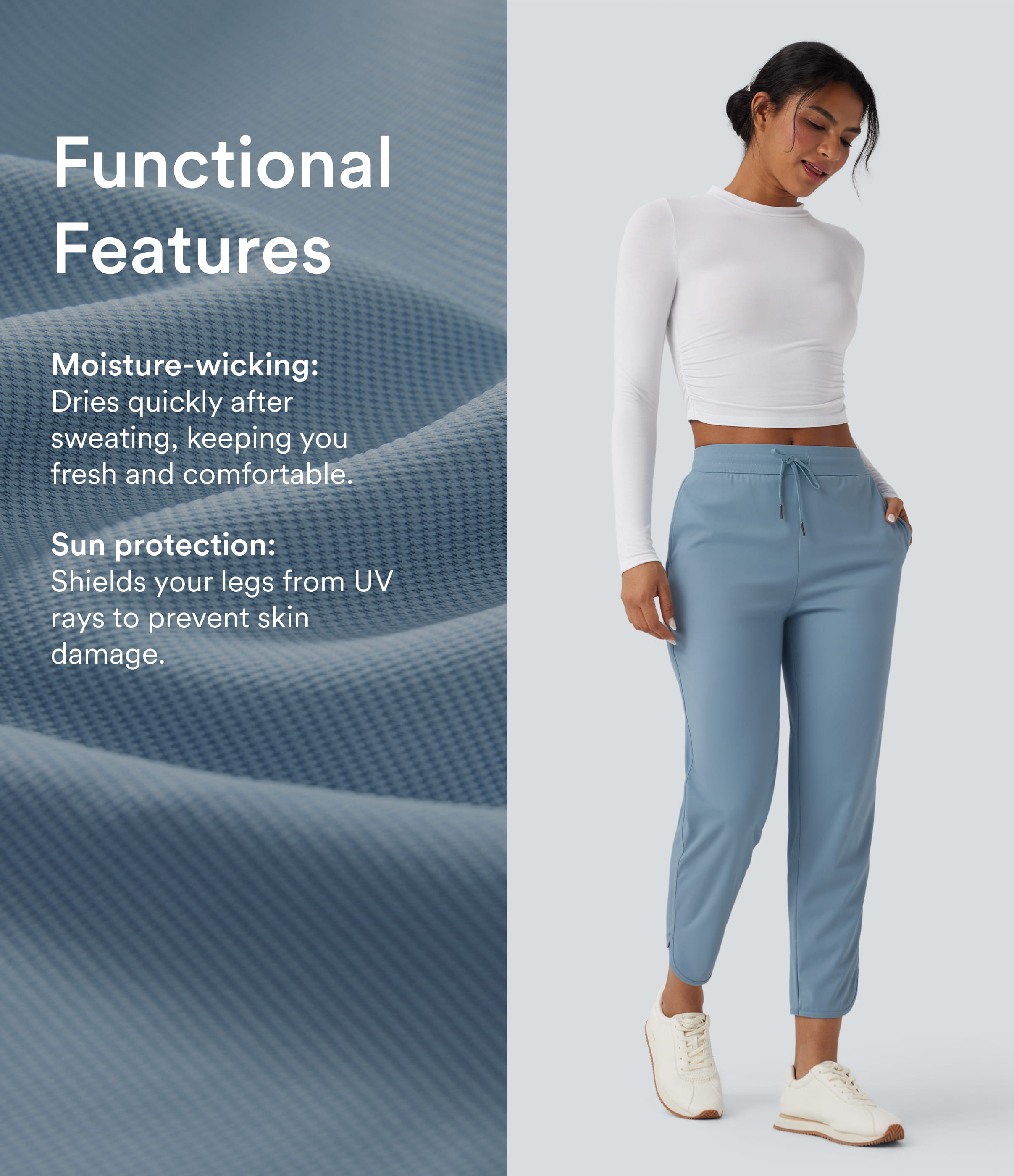 Mid Rise Drawstring Curved Hem Quick Dry Golf Tapered Pants with Pockets-UPF40+