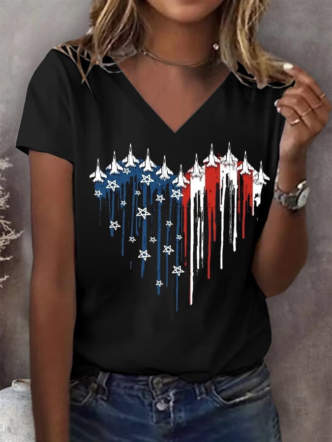 🔥Last Day 49% Off🔥Women's Flag Independence Day V-Neck Printed T-Shirt