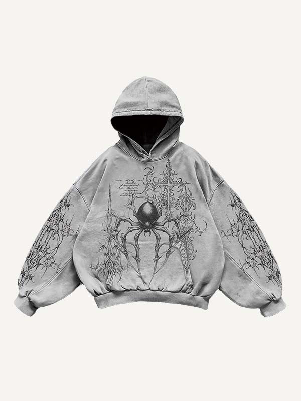 Spider&Cross&Wing&Graphic Print Slant Pockets Hoodie