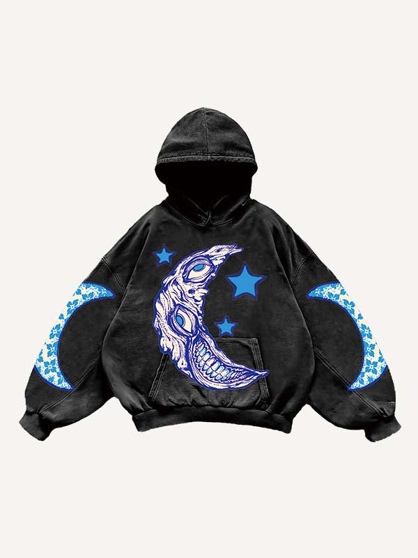 Evil Moon&Eye&Floral&Graphic Print Slant Pockets Hoodie