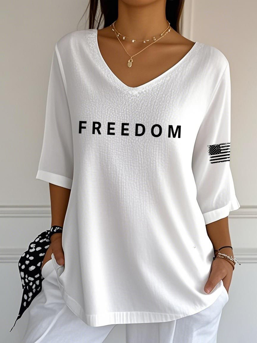 Women's Freedom Is Not Free R.I.P Charlie Kirk V-Neck Half-Sleeve T-Shirt