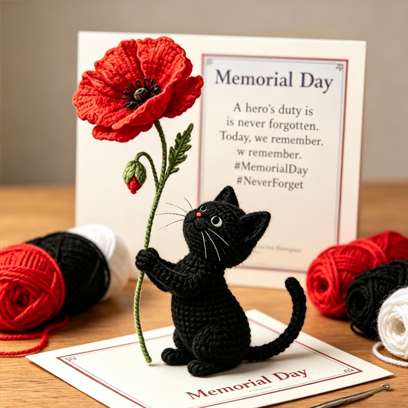 Unisex Memorial Day Poppy Cat Handcrafted Keepsake