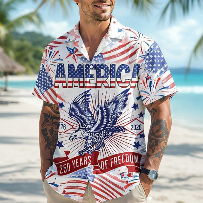 US 250th Anniversary Printed Casual Hawaiian Shirt