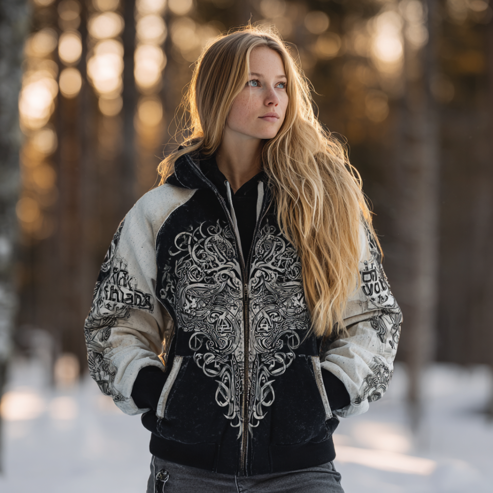 Viking Retro Women's Hooded Sweatshirt Jacket