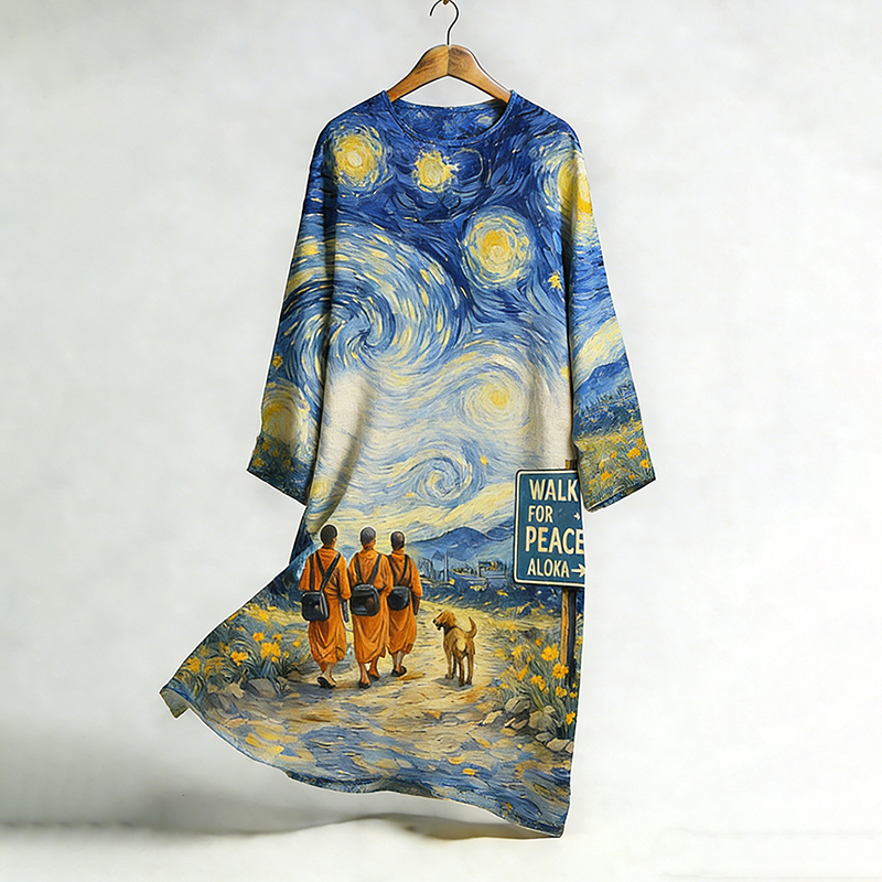 Starry Sky Peace Walk Art Print Linen Dress