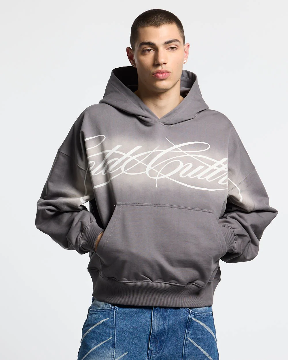 CROSSED SCRIPT HOODIE GREY