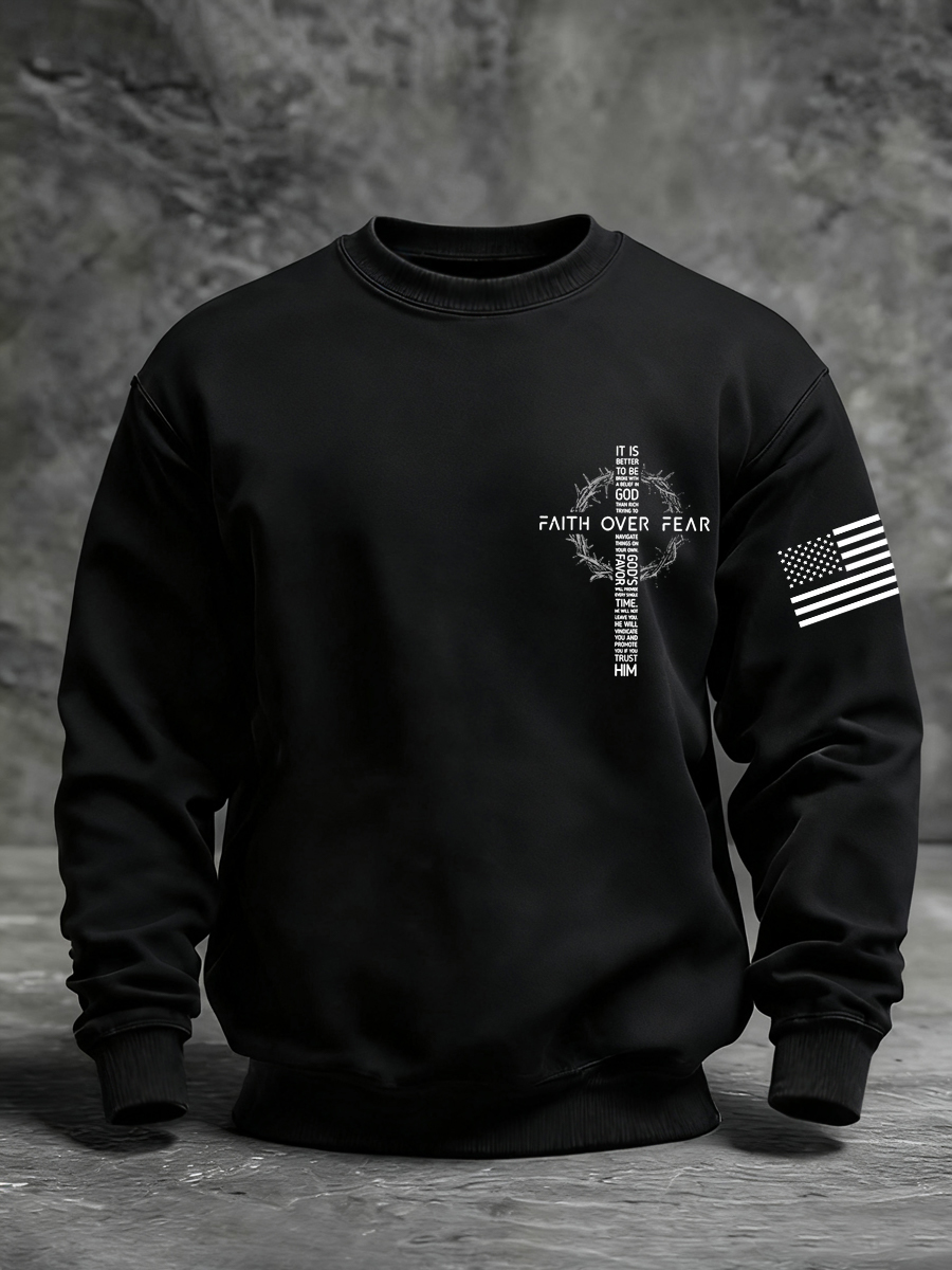 Men's Faith Over Fear Faith Print Casual Sweatshirt