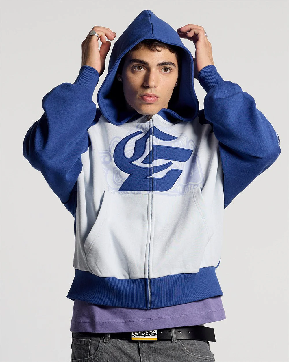 PRESTIGE ZIP HOODIE BLUE & WHITE