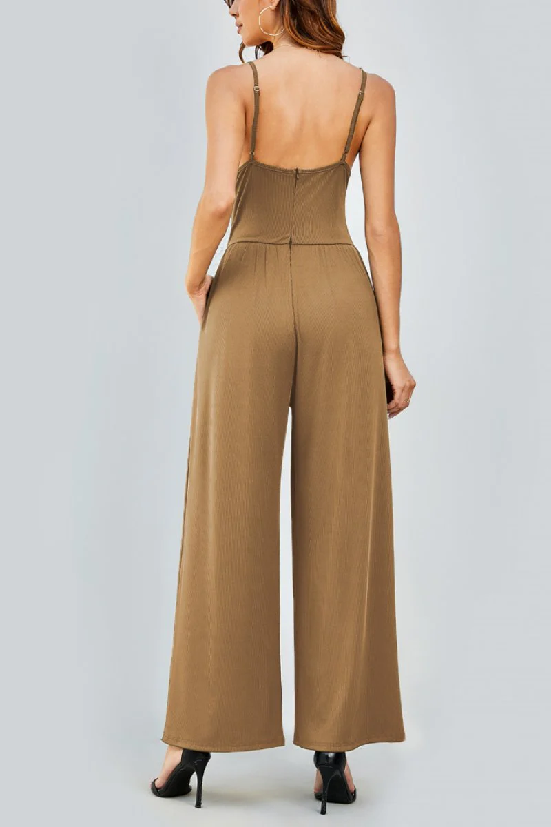 Elegant Spaghetti Strap Thin Waist Wide Leg Jumpsuit