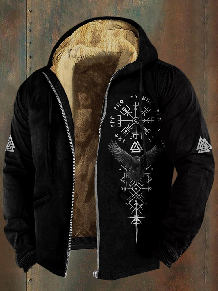 Men's Viking Raven Runes Pattern Zipper Jacket