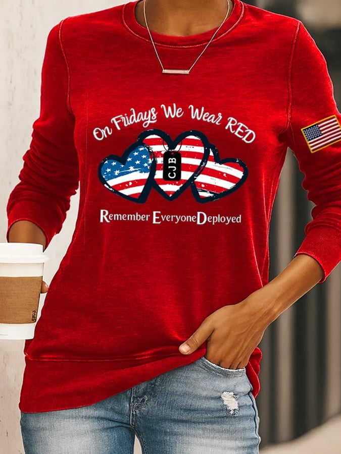 Women's Veteran Red Friday Print Sweatshirt