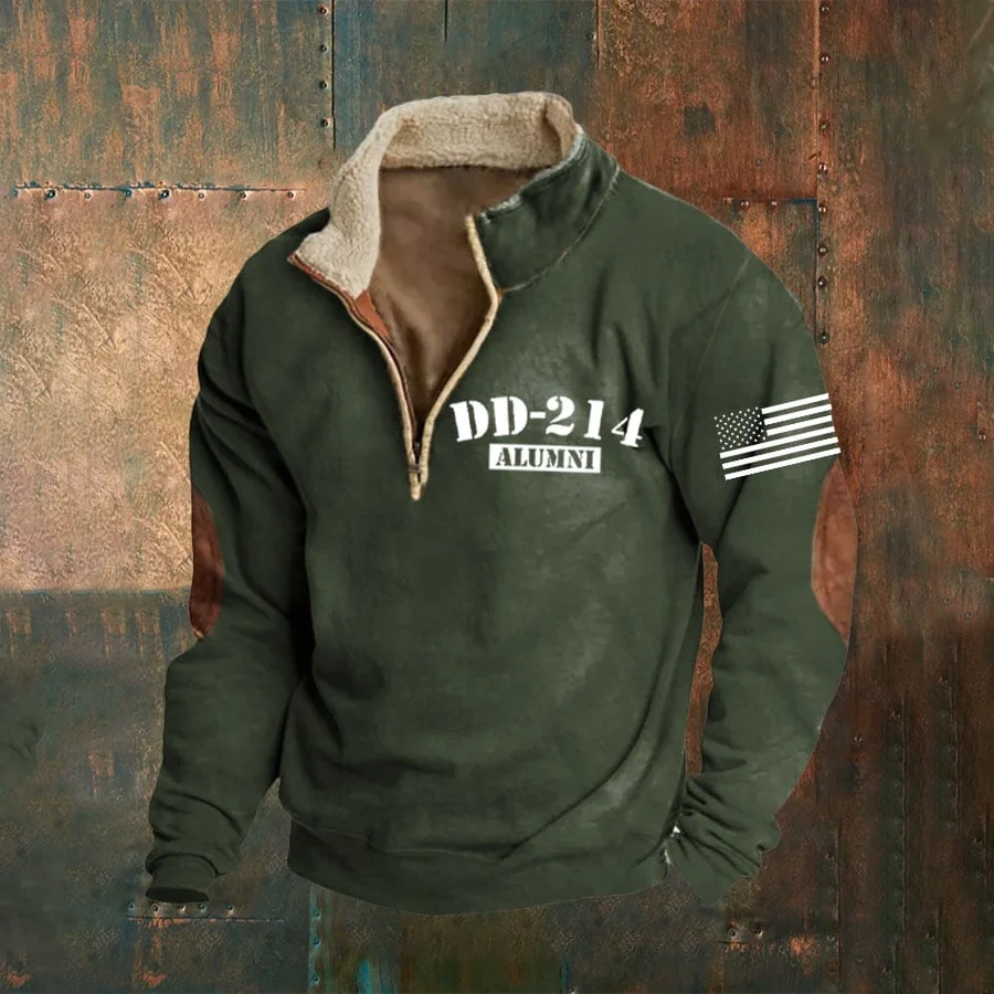 Men's Veterans DD-214 Zipper Collar Long Sleeve Sweatshirt