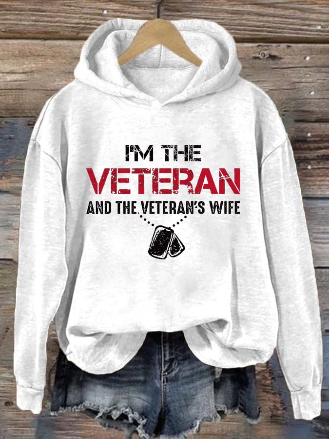 Women's I'm A Veteran And The Veteran's Wife Printed Casual Hoodie
