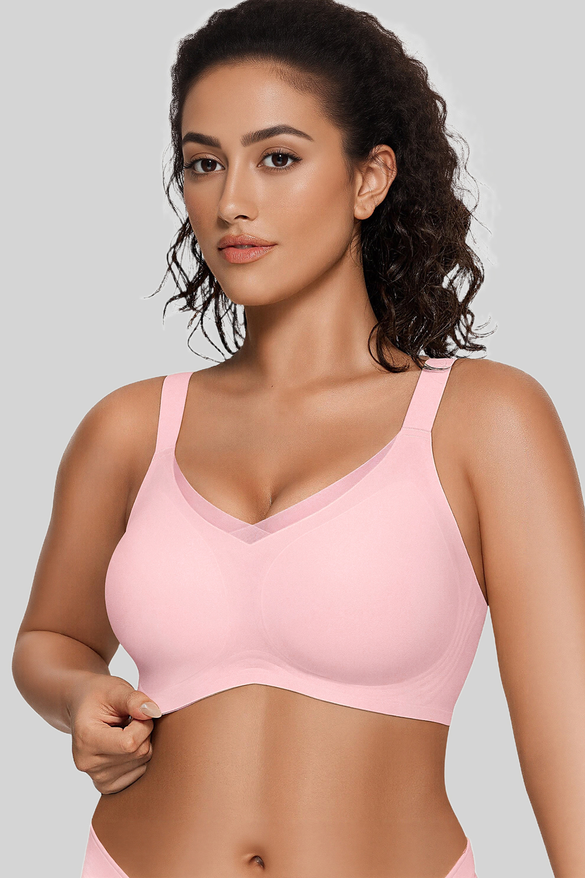 KatchMe Women's Elegant Solid Color Wide Strap Seamless Push-Up Wirefree Bra, Non-Wired 3/4Coverage Breathable Underwear, Smoothing Bralette