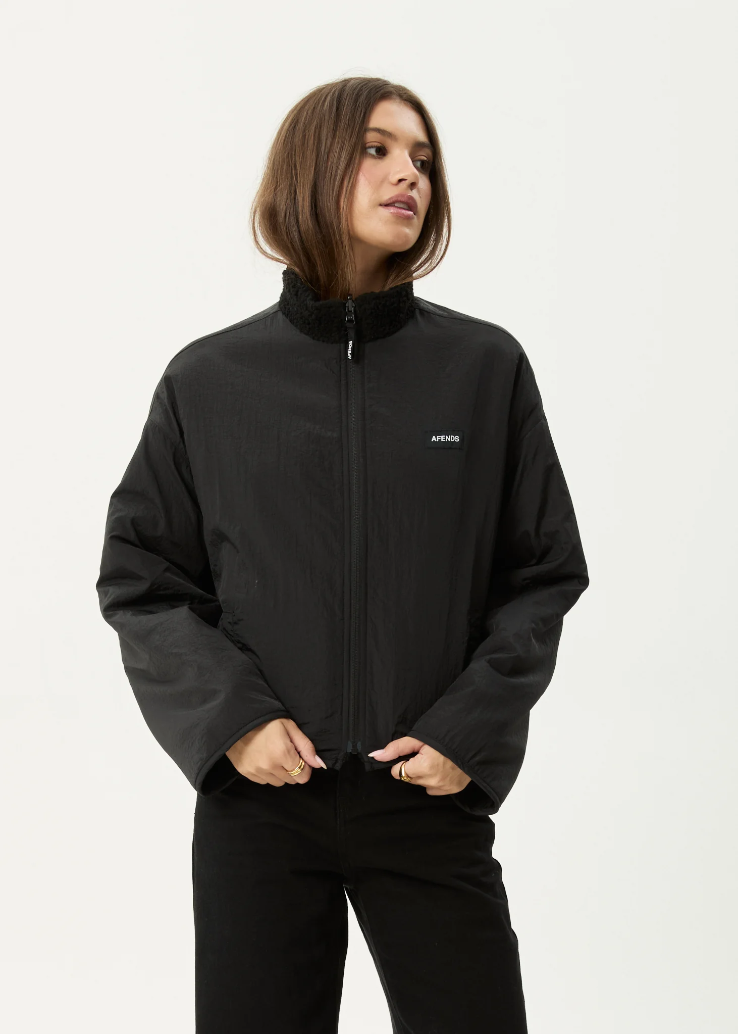 AFENDS Womens Berlin - Reversible Polar Fleece Jacket - Black