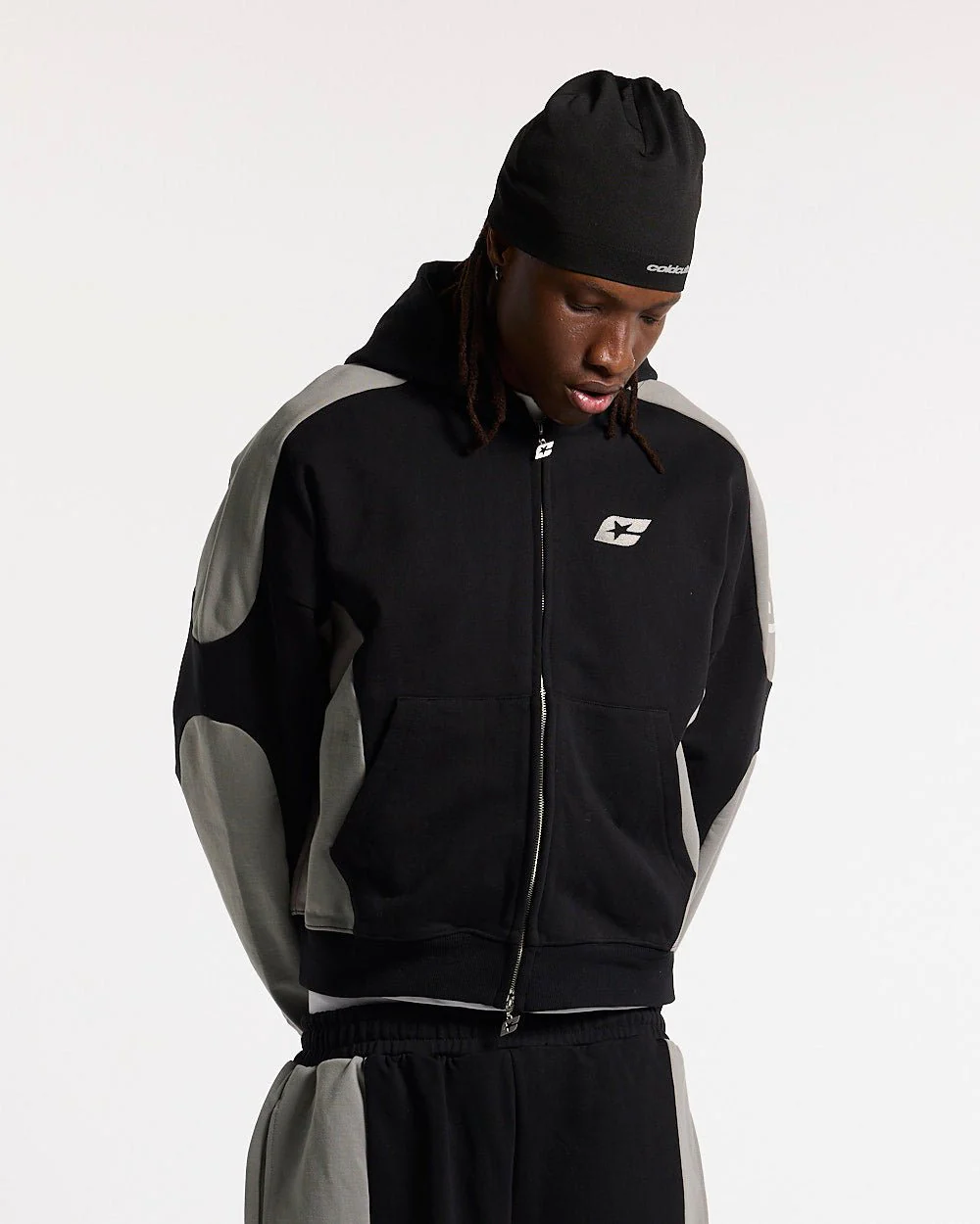 RIDER ZIP HOODIE BLACK & GREY