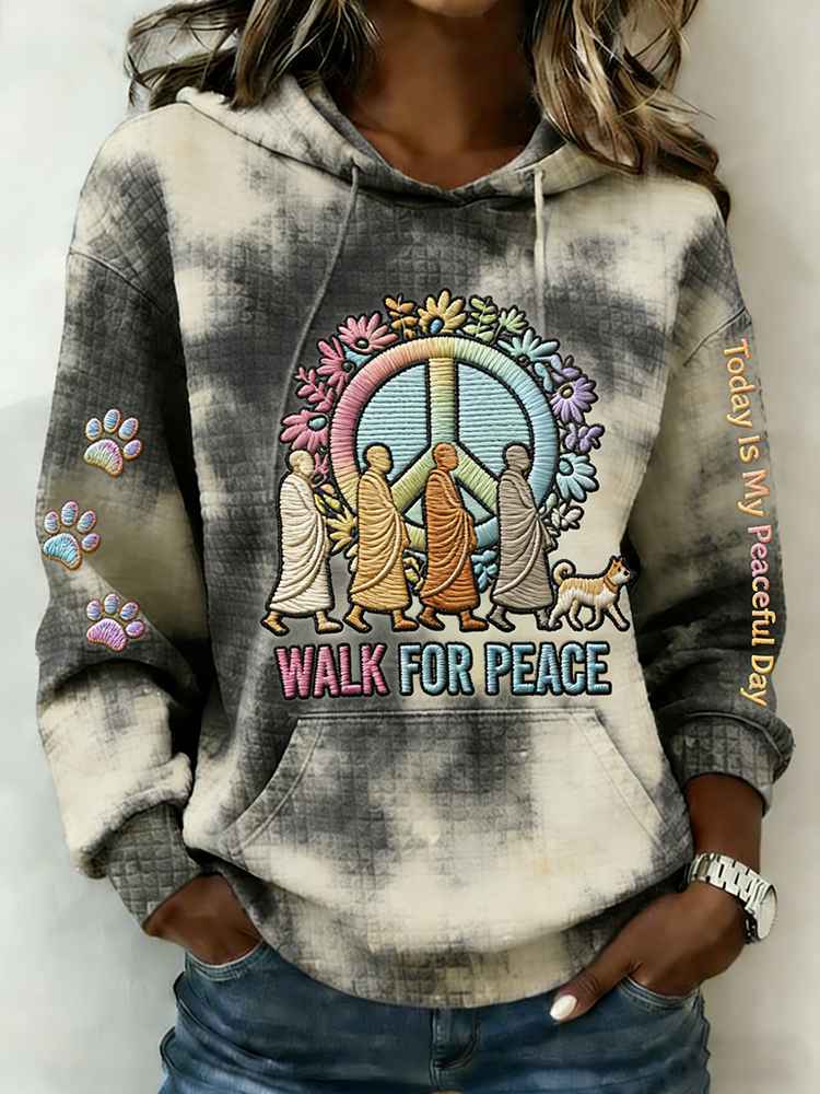 Peace Walking In Hippie Tie Dye Art Embroidered Art  Print Casual Hooded Sweatshirt