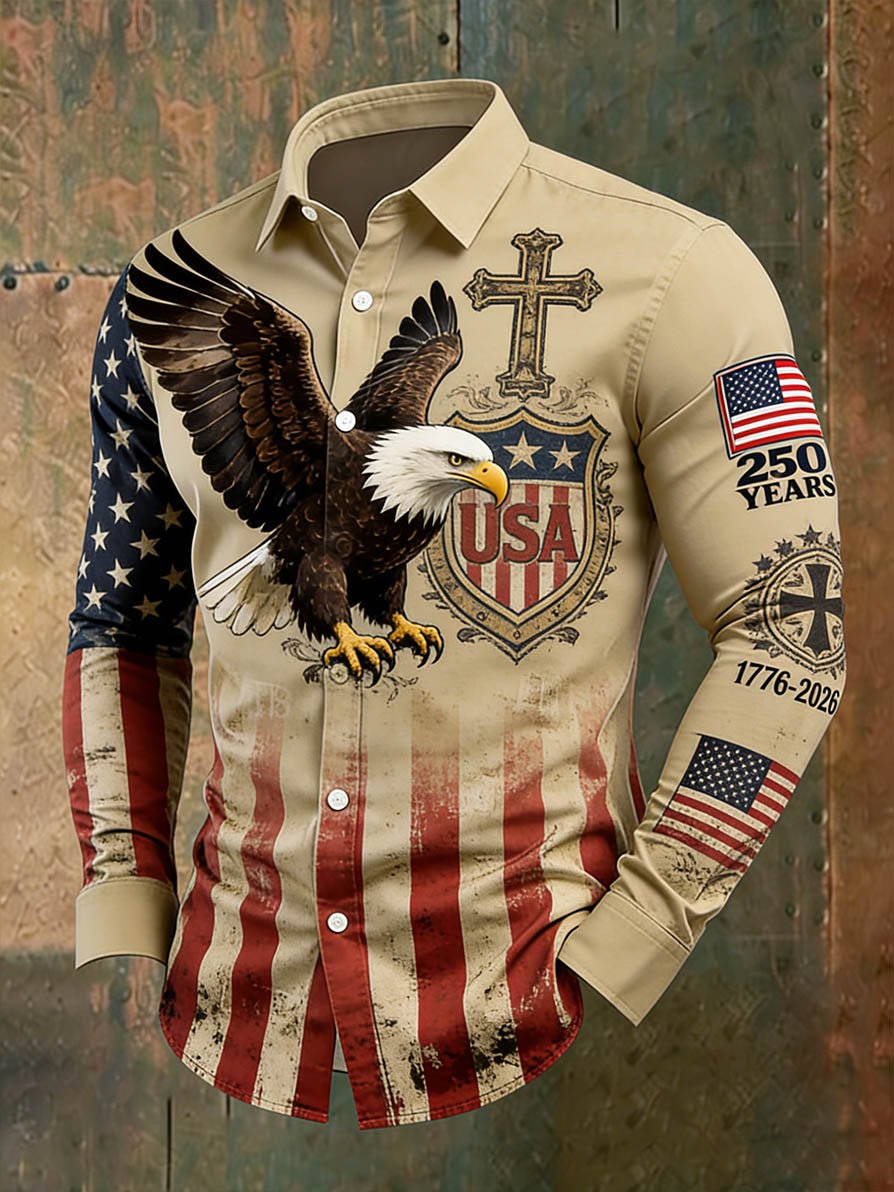 Men's Retro Faith American 250th Anniversary Long-Sleeved Shirt