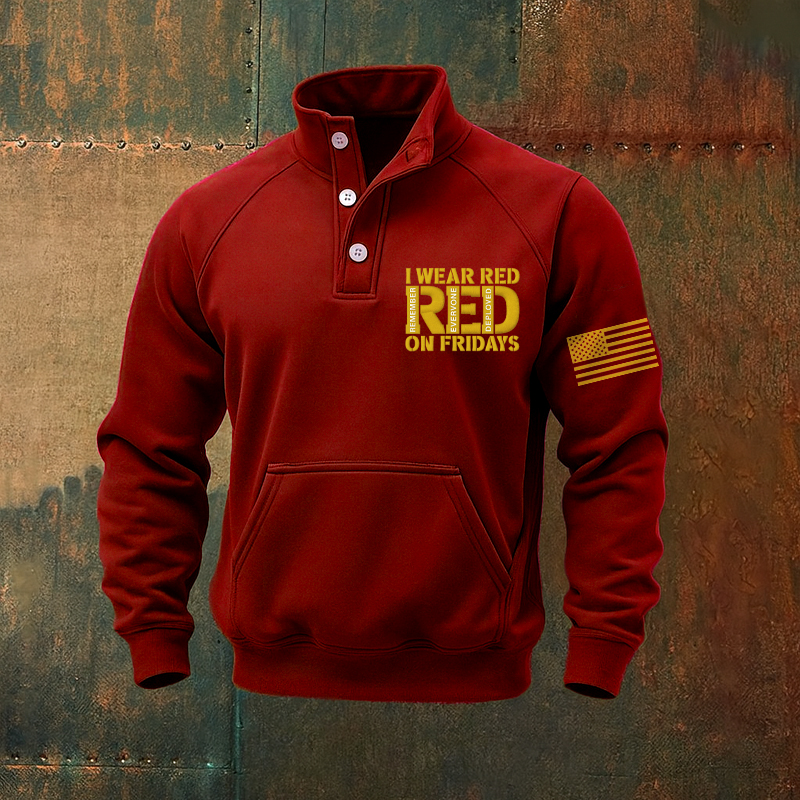 US Veteran Red Friday Print Casual Men's Sweatshirt