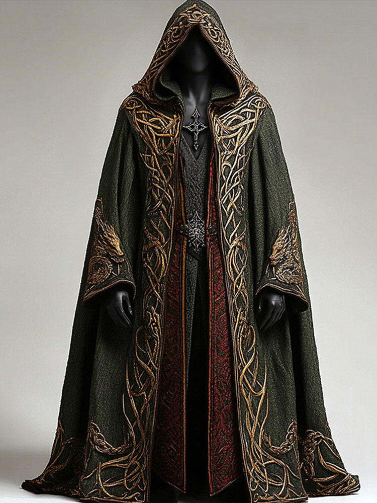 Men's 3d Viking Celtic Embroidered Hooded Cape