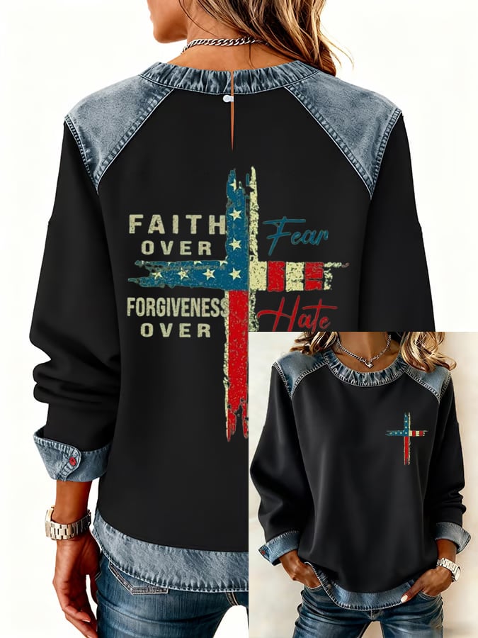 Women's Retro Faith Casual Fleece Sweatshirt