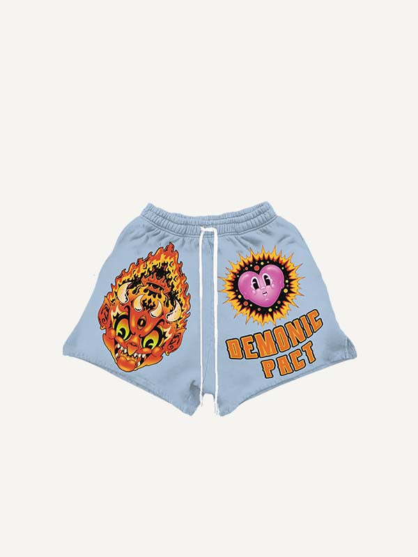Little Devil&Evil Moon&Sun&Heart&Animal&Graphic Print Drawstring Waist Shorts