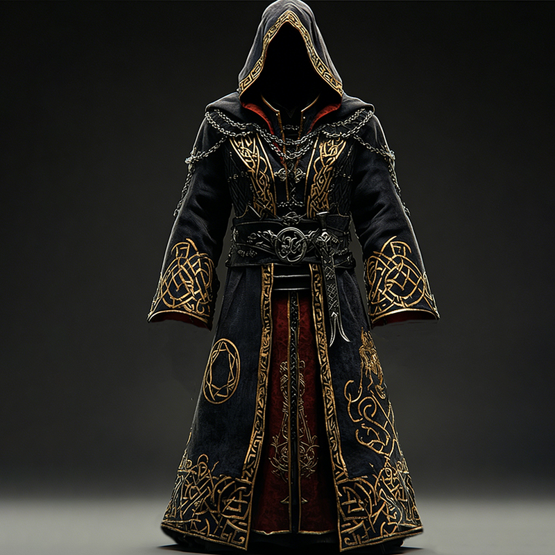 Men's Viking Celtic Knot Pattern Contrast Hooded Cloak