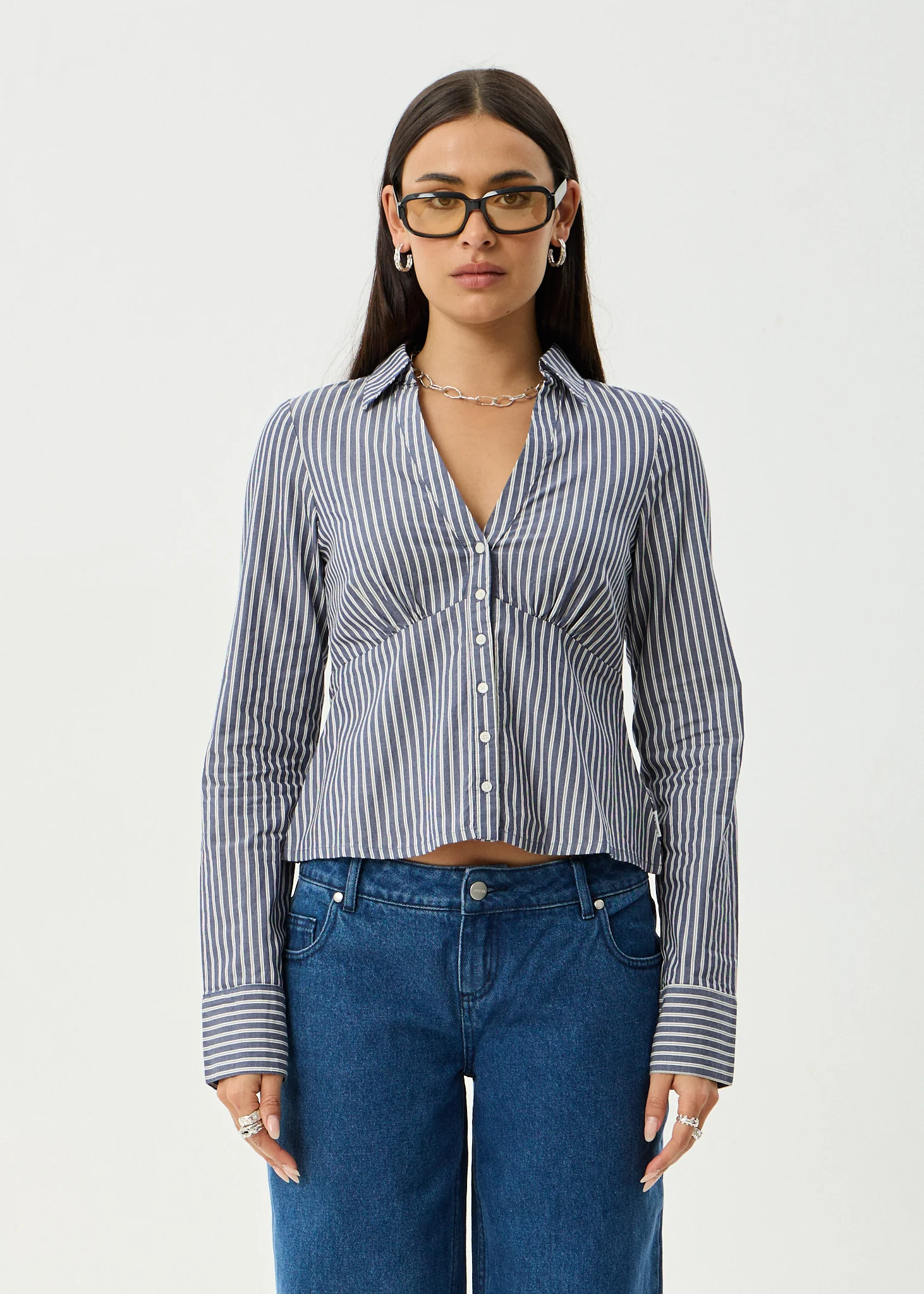 AFENDS Womens Archive - Shirt - Navy Stripe